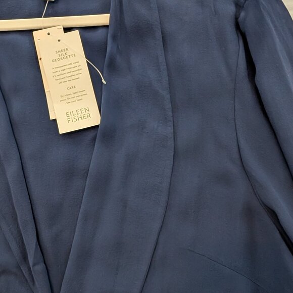 Eileen Fisher Cobalt Blue silk georgette sheer crop jacket 2X - Picture 4 of 7
